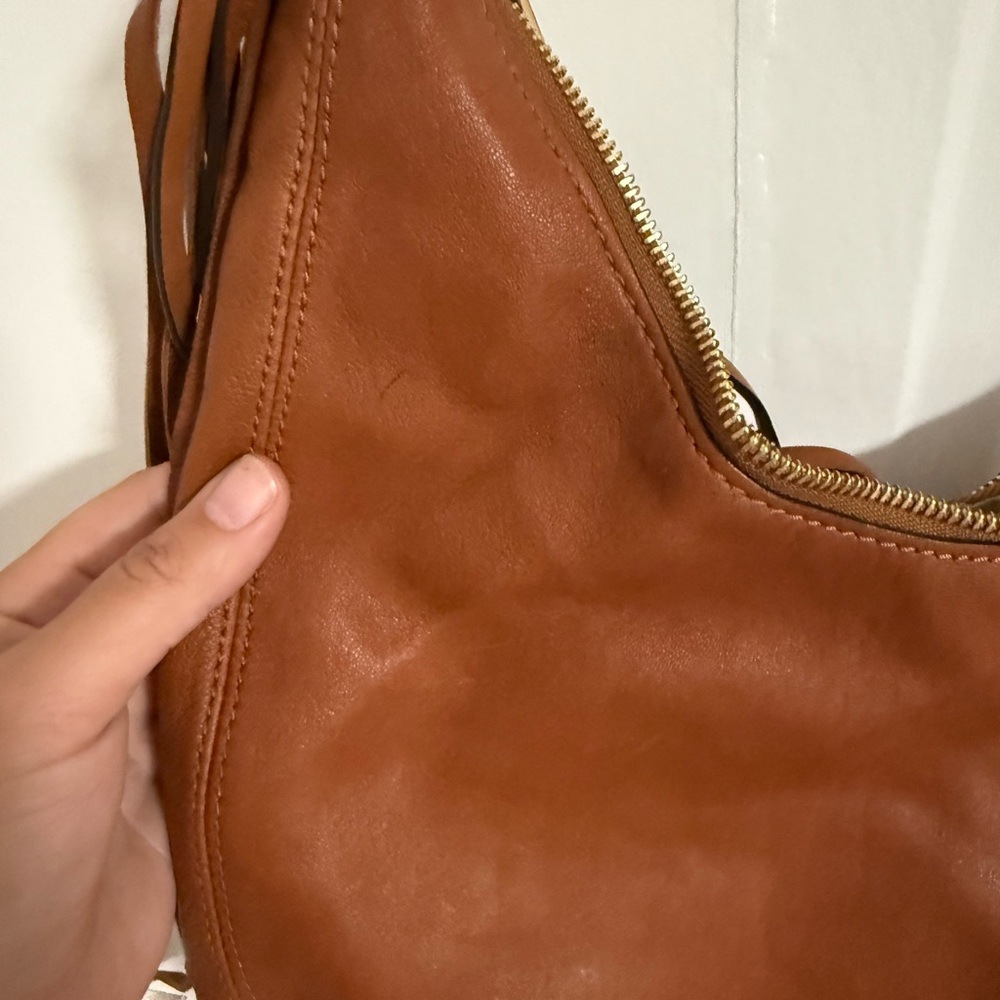 USED SLIGHTLY- Michael Kors Brown Crossbody Boho Leather Fringe Hobo Bag - Picture 7 of 11